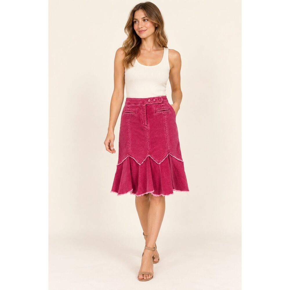 Anthropologie Louie Y2K Pink Corduroy Trumpet Ruffle Skirt Women’s Size 4